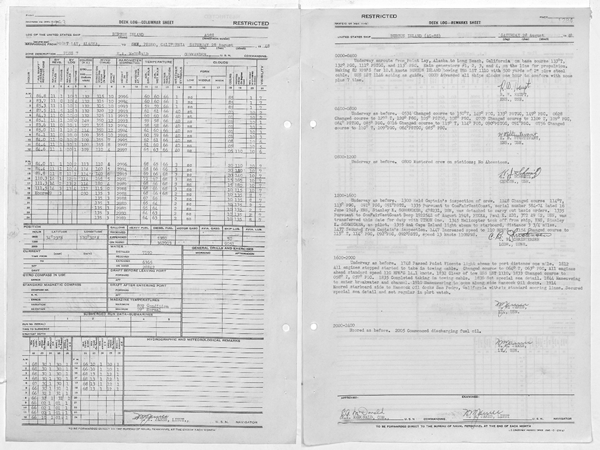 Pages from the logbook of the USS Burton Island