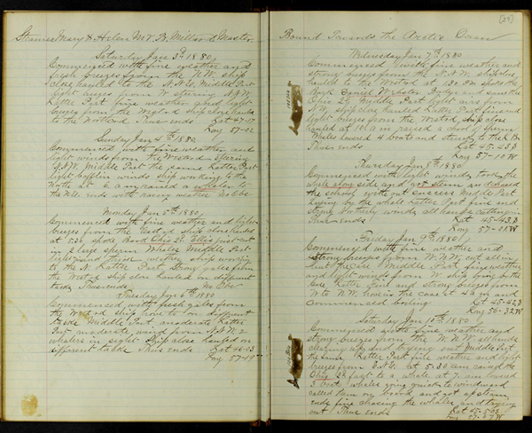 Pages from the logbook of the whaling steamer Mary and Helen